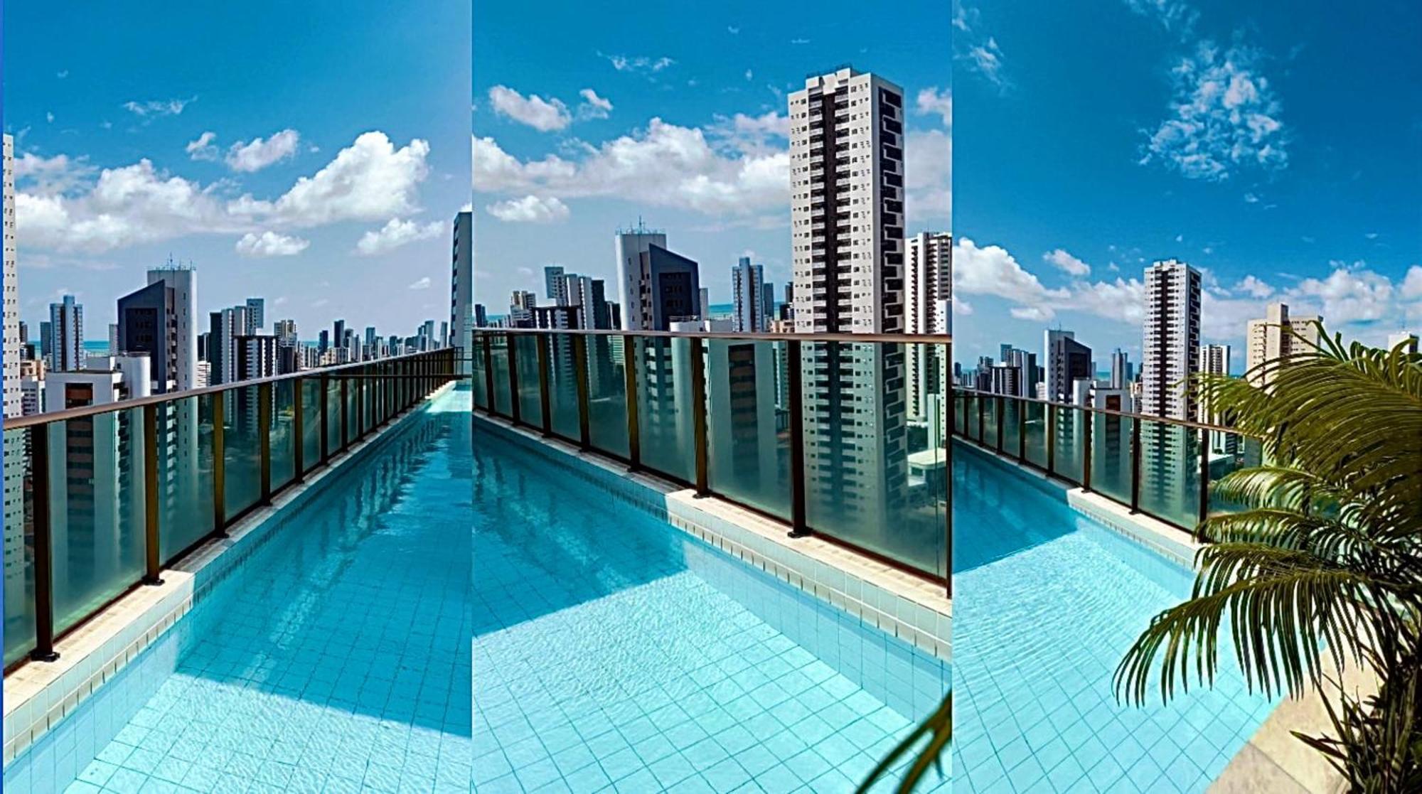 Flat Piscina No Rooftop Aluguel Temporada Em レシフェ エクステリア 写真